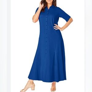 Nordstrom Women's short-sleeve royal blue knit shirt dress Size 14